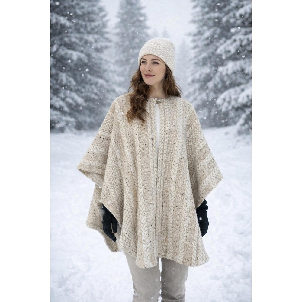 Branigan‎ Weavers Cape Coat Chunky Knit Poncho Boho Cottagecore Irish Wool O/S